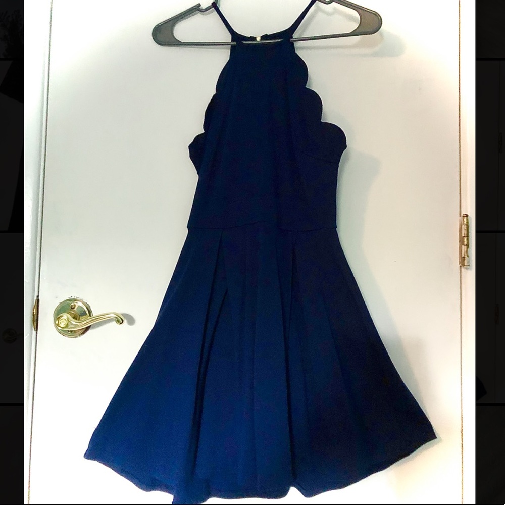 Navy scalloped flare dress